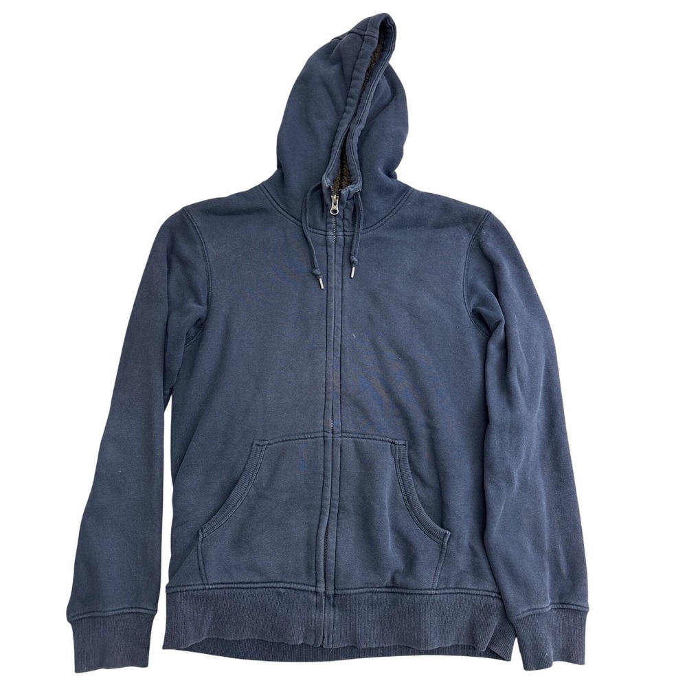 Uniqlo Mens Navy Blue Faux Shearling Lined Full Zip Hoodie Size M